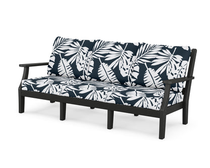 Martha Stewart by POLYWOOD® Chinoiserie Deep Seating Sofa in Black / Leaf Marine Indigo