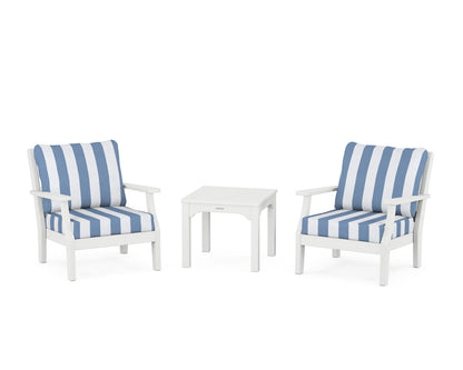Martha Stewart by POLYWOOD® Chinoiserie 3-Piece Deep Seating Set in White / Cabana Stripe Sky Blue