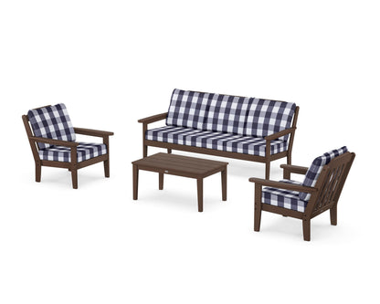 Country Living Cottage 4-Piece Deep Seating Set with Sofa in Mahogany / Buffalo Plaid Navy