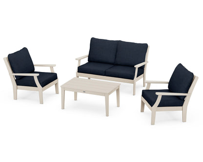 POLYWOOD® Braxton 4-Piece Deep Seating Chair Set in Sand / Marine Indigo