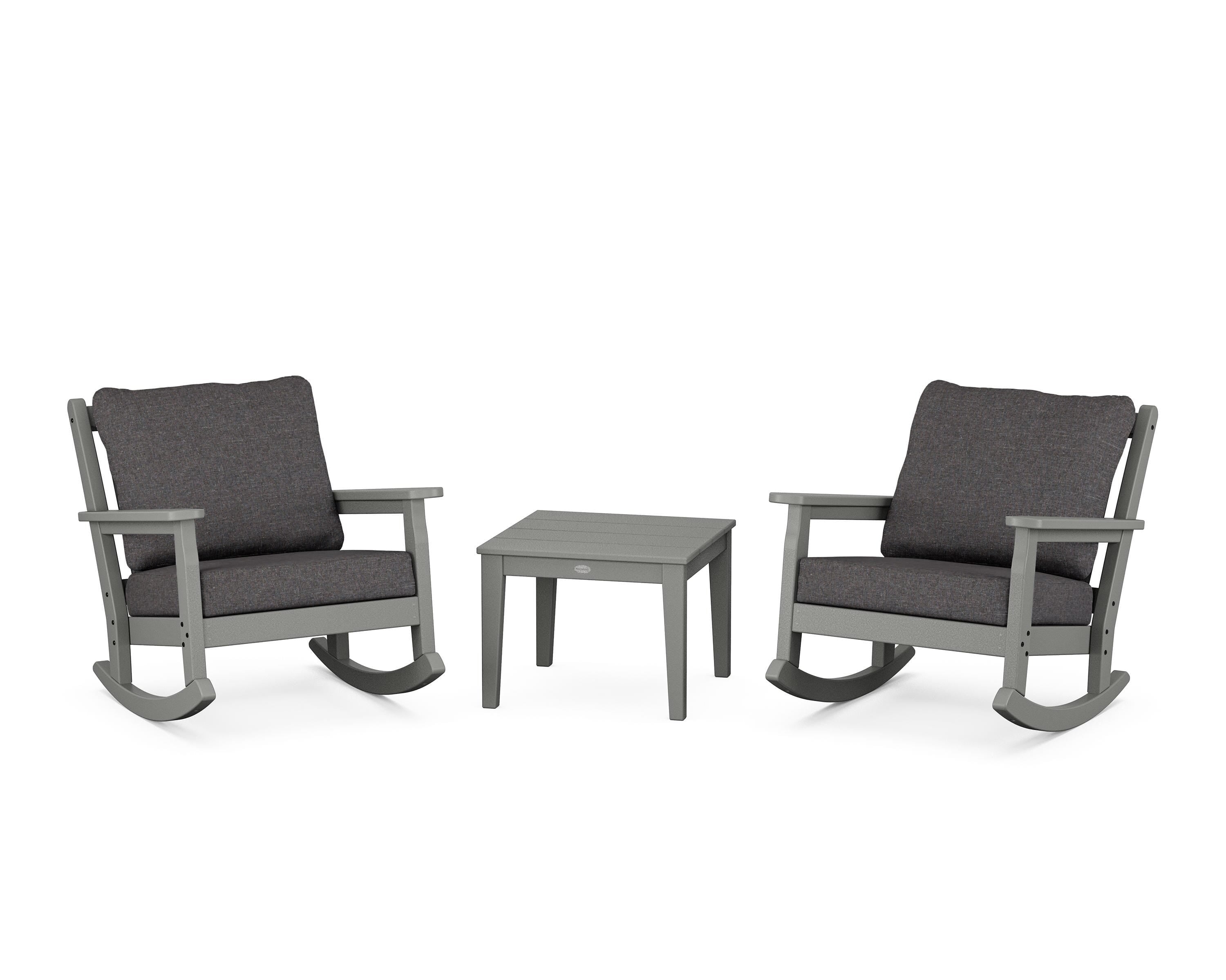 POLYWOOD® Chippendale 3-Piece Deep Seating Rocker Set in Slate Grey / Ash Charcoal