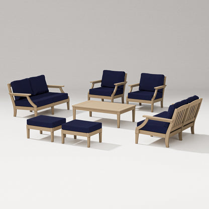 PW Designer Series Estate 7-Piece Lounge Loveseat Set in Vintage Sahara / Navy