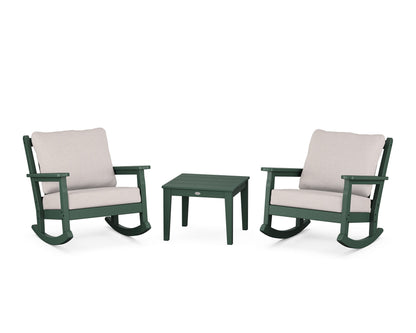 POLYWOOD® Chippendale 3-Piece Deep Seating Rocker Set in Green / Dune Burlap