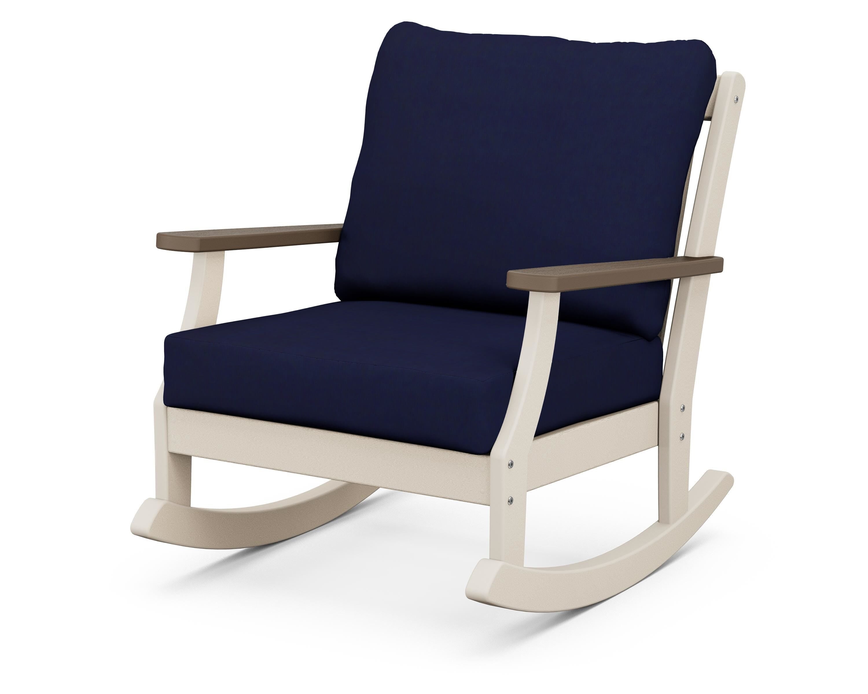 POLYWOOD® Braxton Deep Seating Rocking Chair in Sand / Kona / Navy