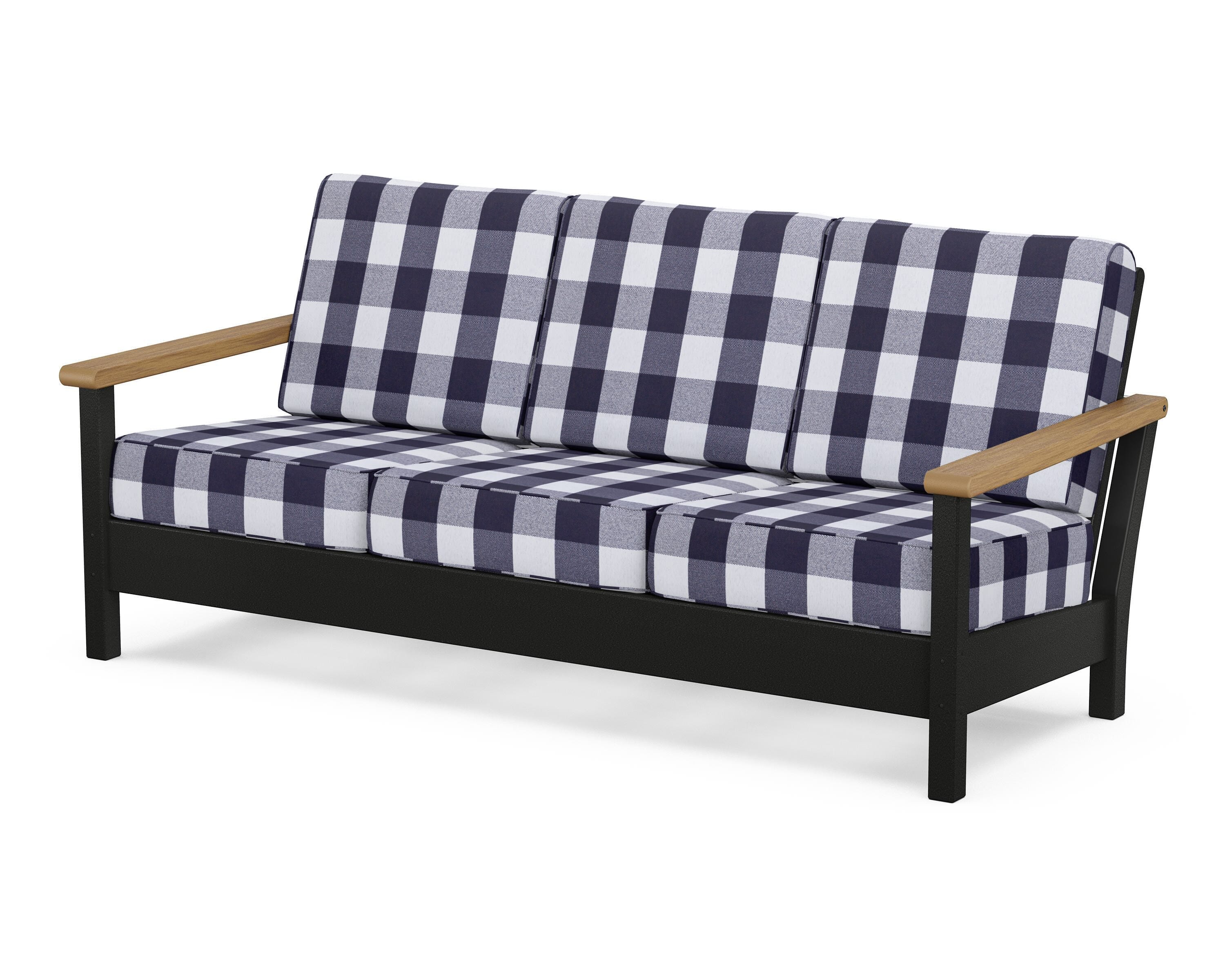 POLYWOOD® Harbour Deep Seating Sofa in Black / Natural / Buffalo Plaid Navy