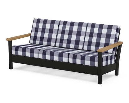 POLYWOOD® Harbour Deep Seating Sofa in Black / Natural / Buffalo Plaid Navy