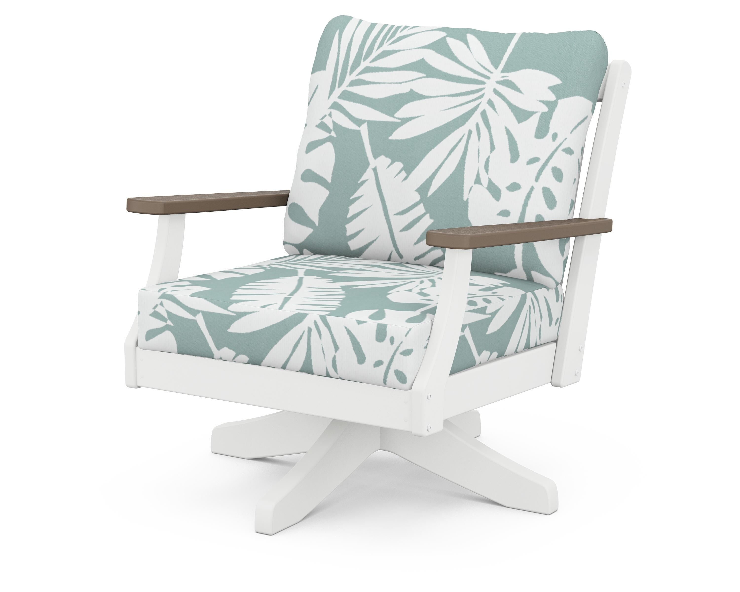 POLYWOOD® Braxton Deep Seating Swivel Chair in White / Kona / Leaf Glacier Spa
