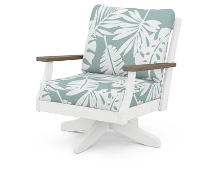 POLYWOOD® Braxton Deep Seating Swivel Chair in White / Kona / Leaf Glacier Spa