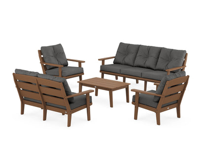 POLYWOOD® Lakeside 5-Piece Lounge Sofa Set in Teak / Spectrum Carbon
