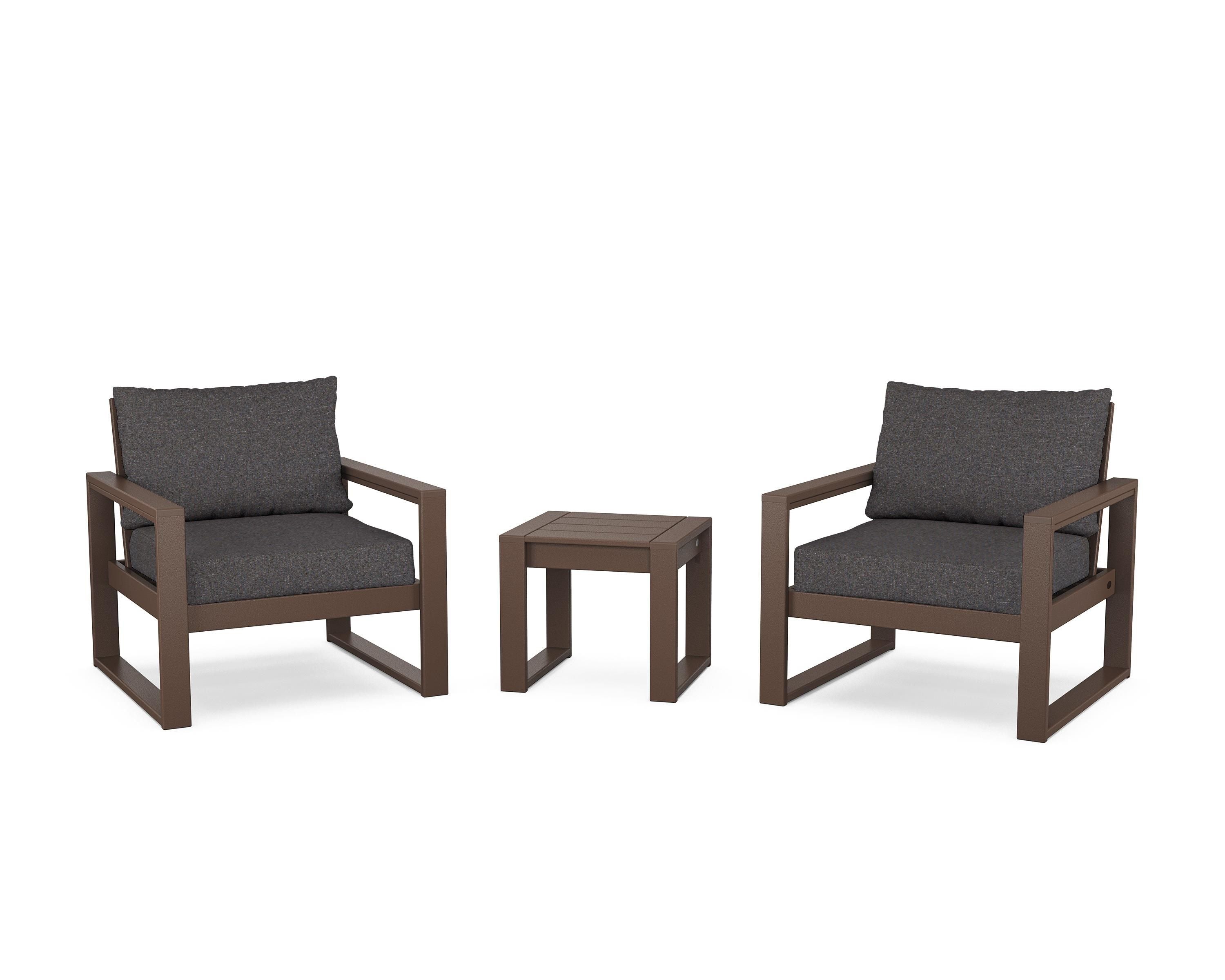 POLYWOOD® EDGE Sectional 3-Piece Deep Seating Set in Mahogany / Ash Charcoal