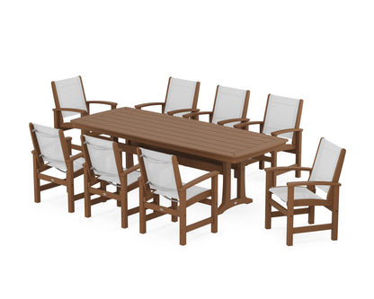 POLYWOOD® Coastal 9-Piece Dining Set with Trestle Legs in Teak / White Sling