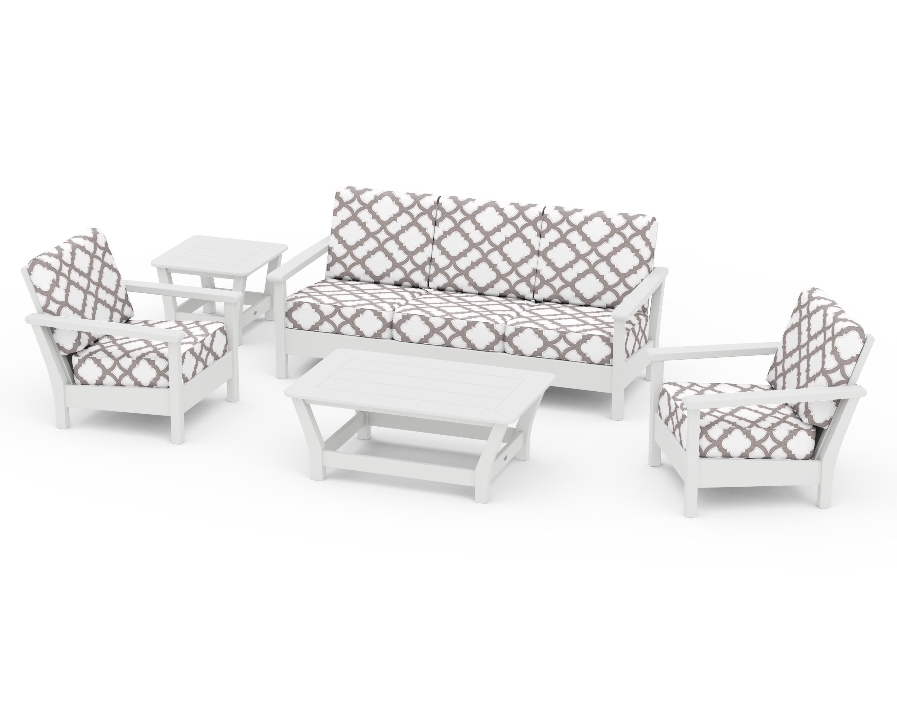 POLYWOOD® Harbour 5-Piece Deep Seating Set in White / Trellis Grey Mist