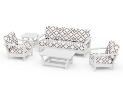 POLYWOOD® Harbour 5-Piece Deep Seating Set in White / Trellis Grey Mist