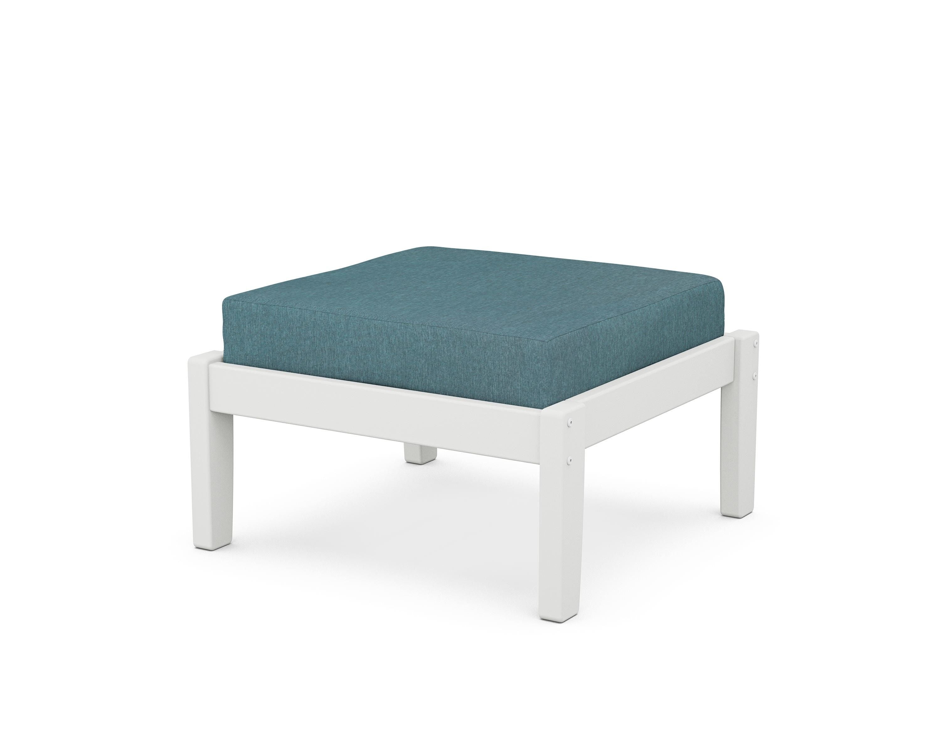 Unbranded Deep Seating Ottoman in White / Ocean Teal