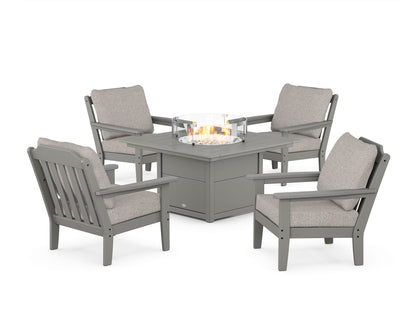 Country Living Cottage 5-Piece Deep Seating Set with Fire Pit Table in Slate Grey / Weathered Tweed