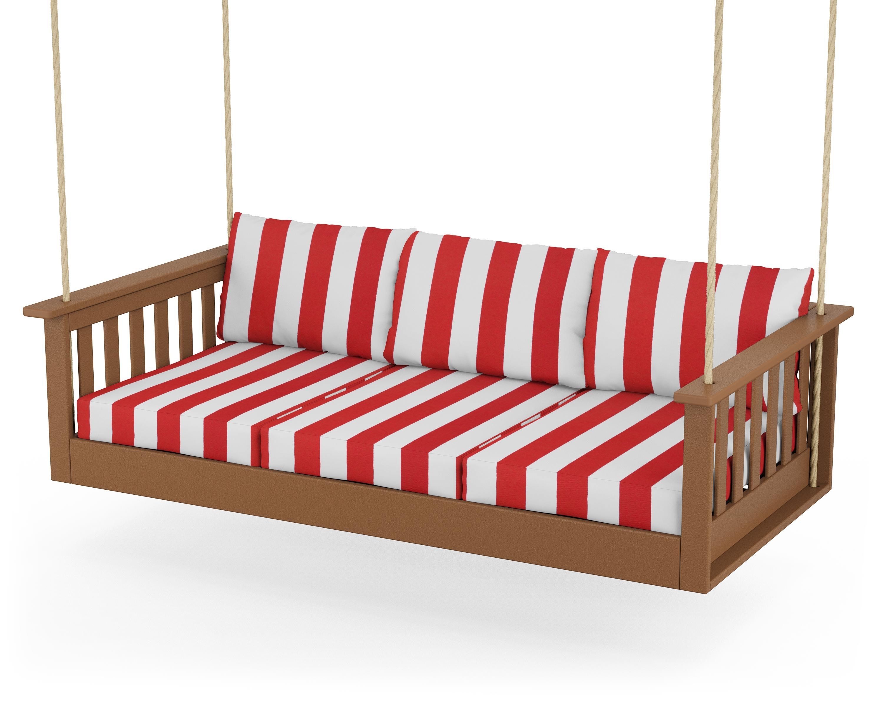 POLYWOOD® Vineyard Daybed Swing in Teak / Cabana Stripe Crimson