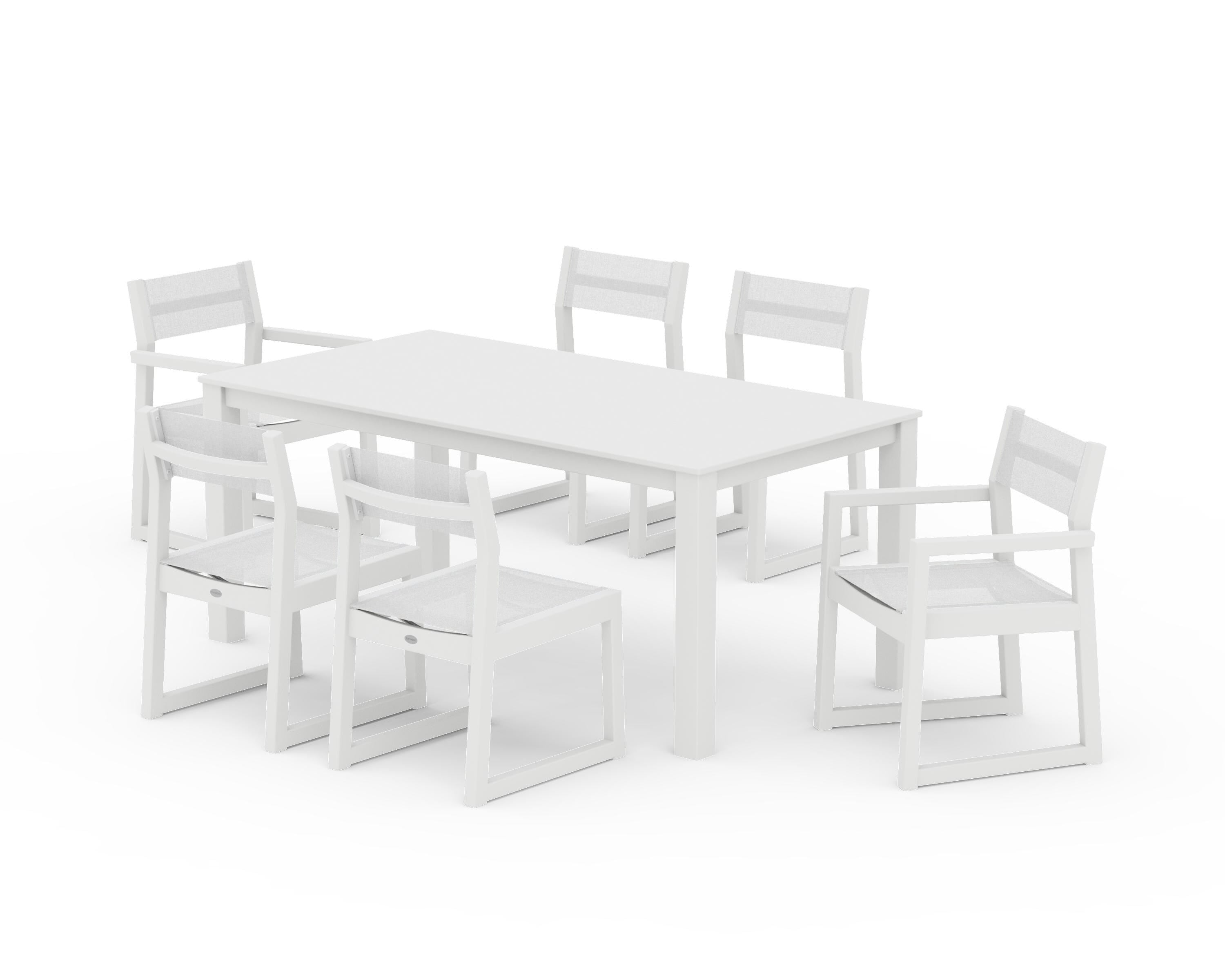 POLYWOOD® EDGE Sling 7-Piece Parsons Dining Set in White / White Sling