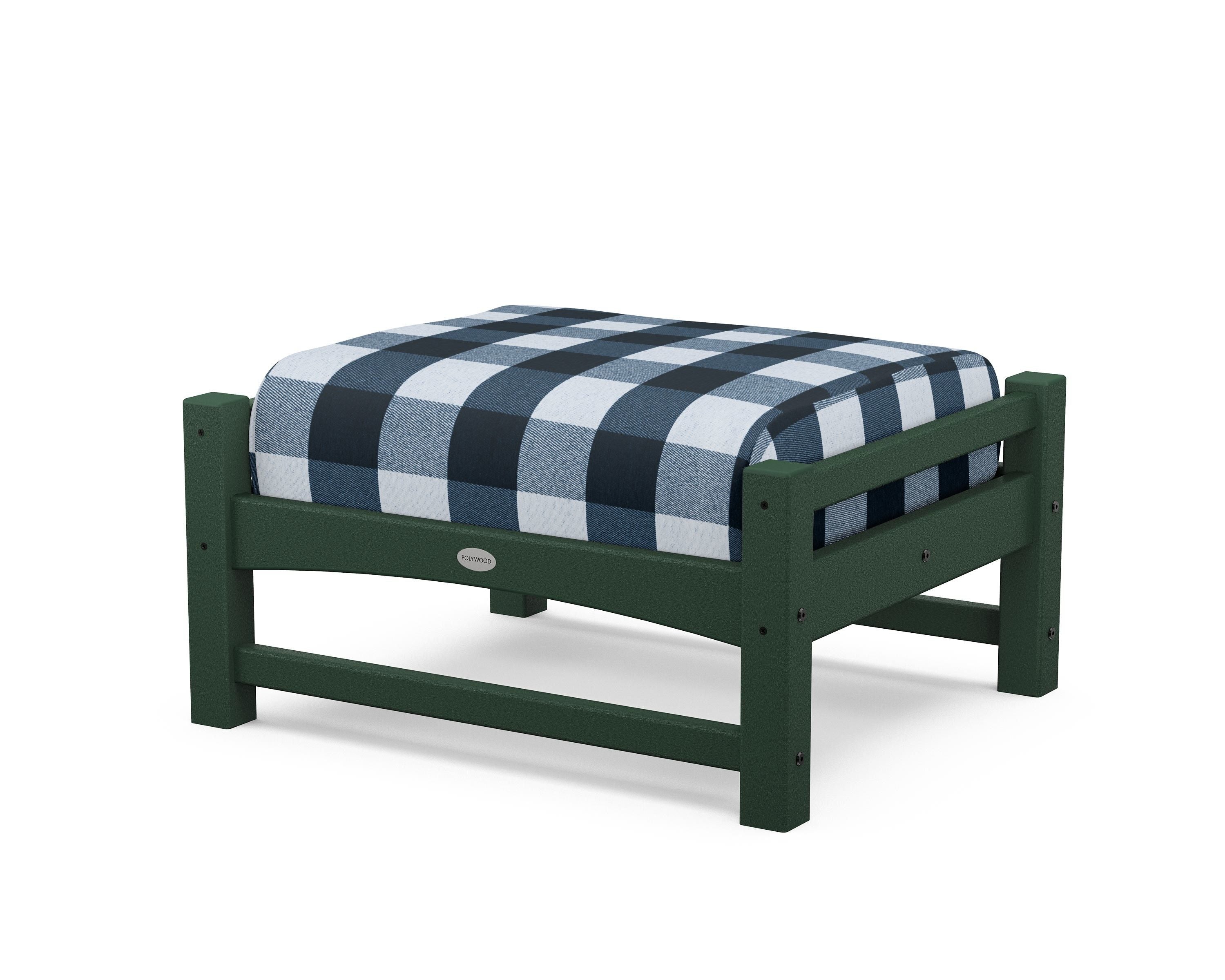 POLYWOOD® Club Ottoman in Green / Buffalo Plaid Marine Indigo