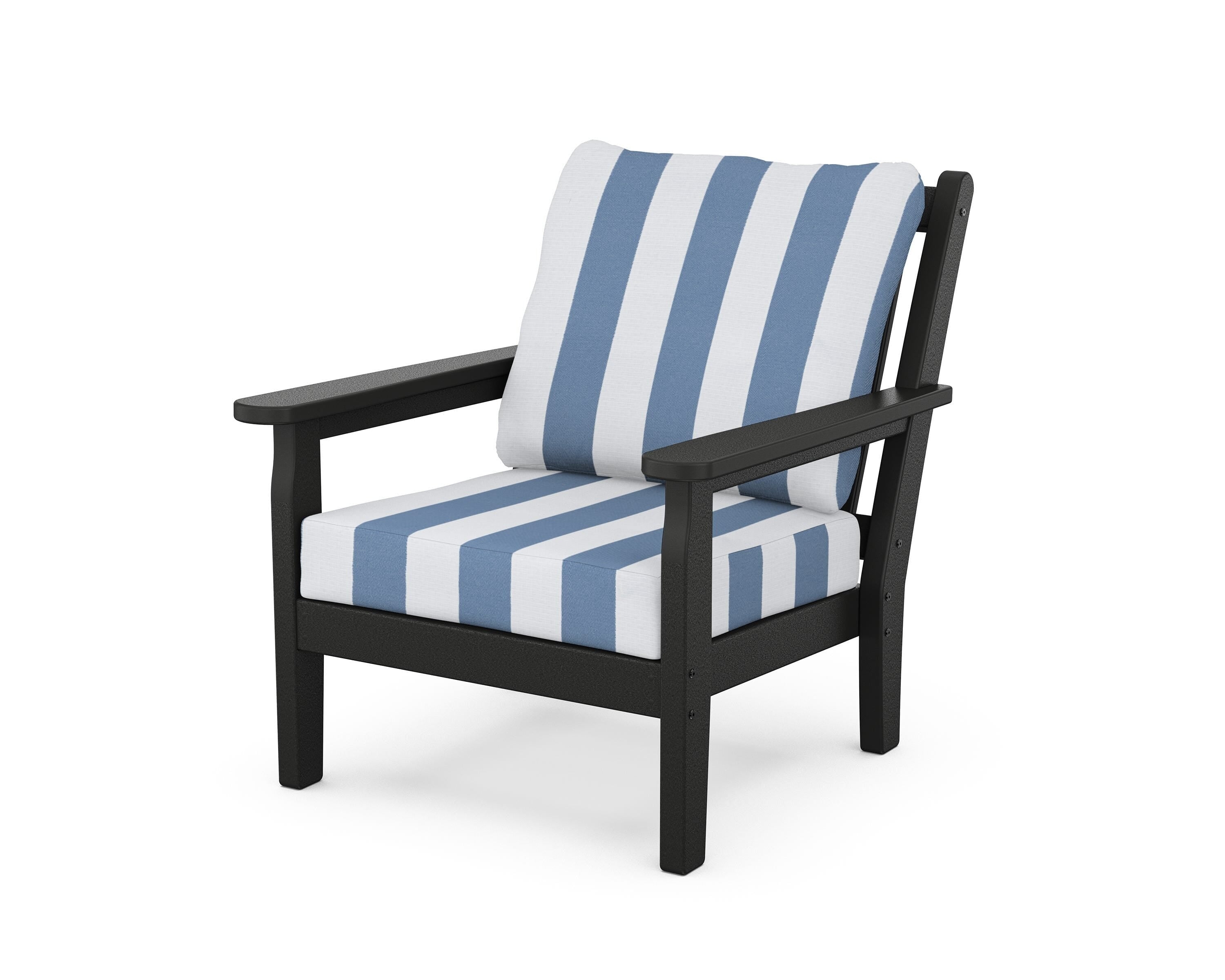 POLYWOOD® Chippendale Deep Seating Chair in Black / Cabana Stripe Sky Blue