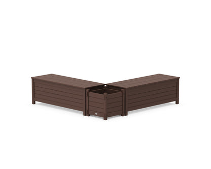 POLYWOOD® 48" Nautical L- Shaped Planter Storage Bench Set in Mahogany