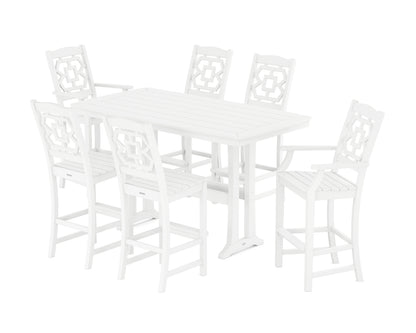 Martha Stewart by POLYWOOD® Chinoiserie 7-Piece Bar Set with Trestle Legs in White