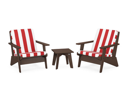 POLYWOOD® Riviera Modern Lounge 3-Piece Set in Mahogany / Cabana Stripe Crimson