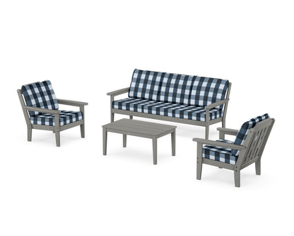 Country Living Cottage 4-Piece Deep Seating Set with Sofa in Slate Grey / Buffalo Plaid Marine Indigo