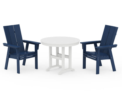 POLYWOOD® Modern Adirondack 3-Piece Round Dining Set in Navy / White