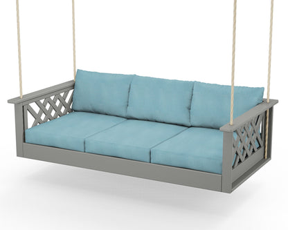 Country Living Wovendale Daybed Swing in Slate Grey / Lattice Sky Blue