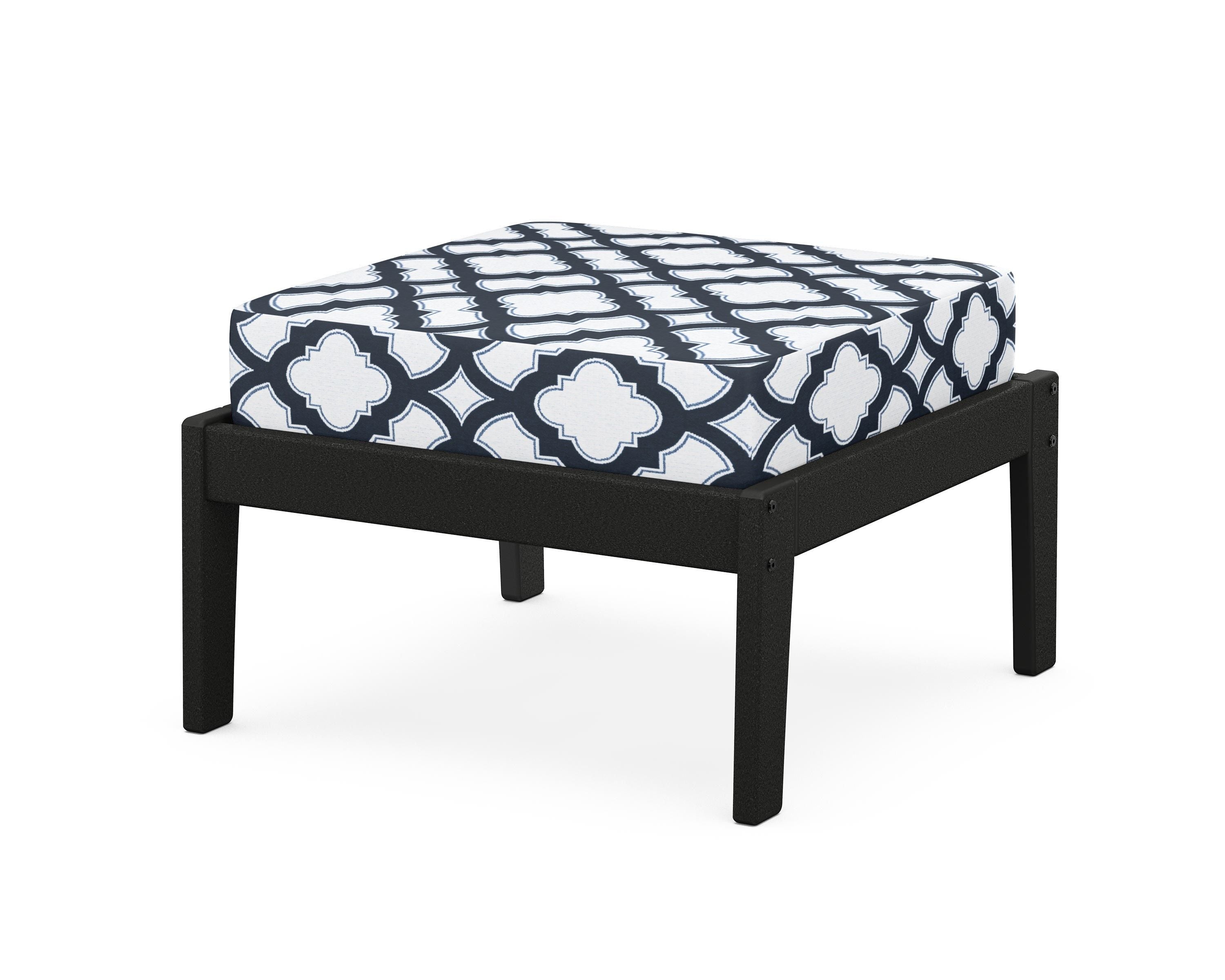 Unbranded Deep Seating Ottoman in Black / Trellis Marine Indigo