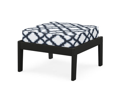 Unbranded Deep Seating Ottoman in Black / Trellis Marine Indigo