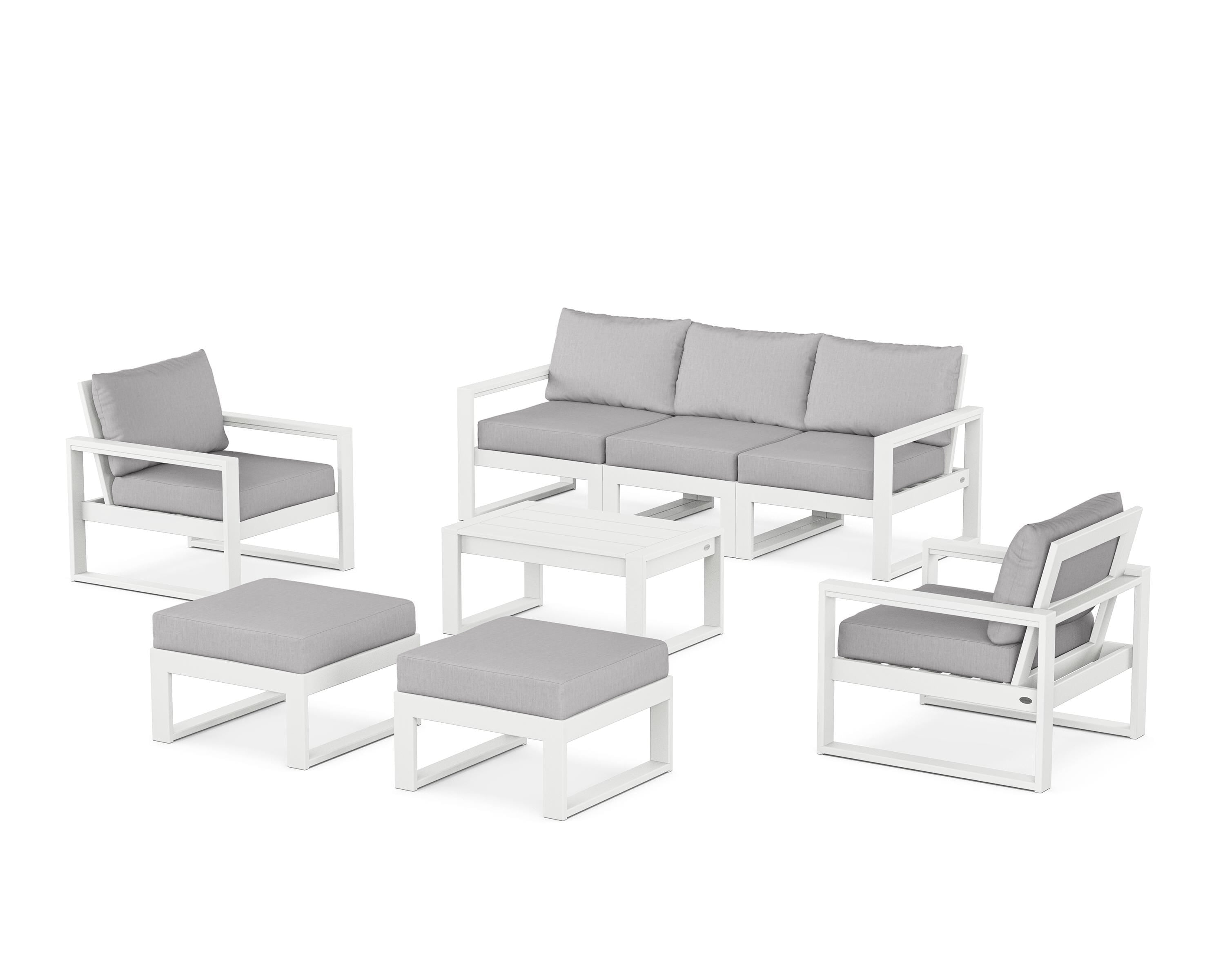 POLYWOOD® EDGE Sectional 8-Piece Lounge Sofa Set in White / Granite