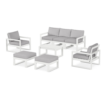 POLYWOOD® EDGE Sectional 8-Piece Lounge Sofa Set in White / Granite
