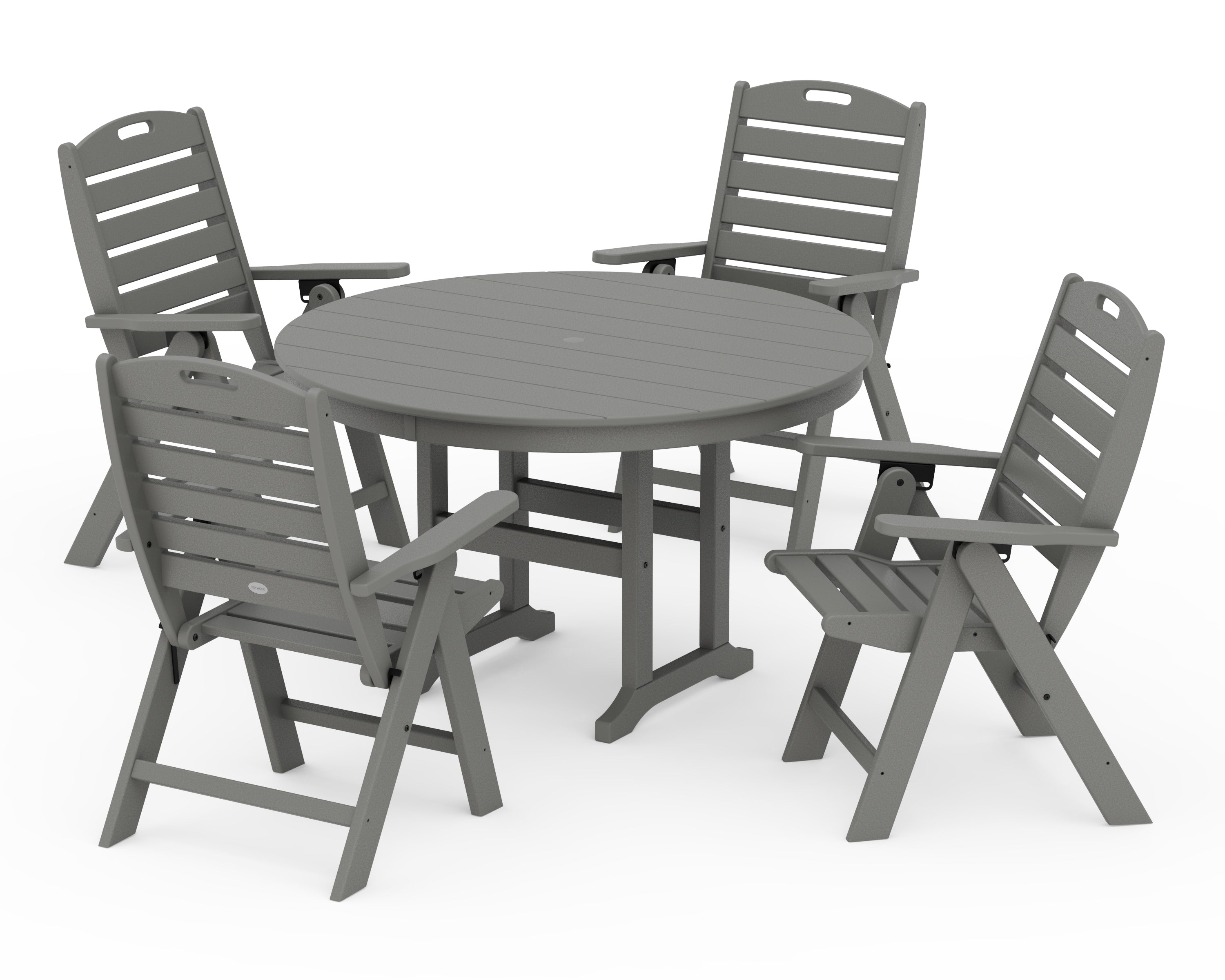 POLYWOOD® Nautical Folding Chair 5-Piece Round Farmhouse Dining Set in Slate Grey