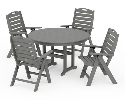 POLYWOOD® Nautical Folding Chair 5-Piece Round Farmhouse Dining Set in Slate Grey