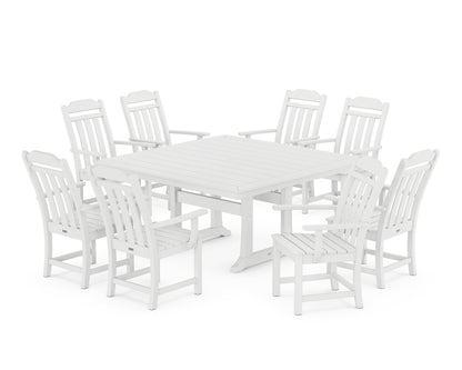 Country Living Cottage 9-Piece Square Dining Set with Trestle Legs in White