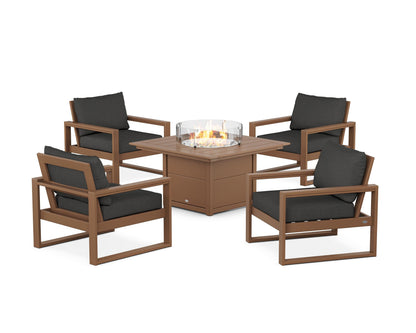 POLYWOOD® EDGE Sectional 5-Piece Deep Seating Set with Fire Pit Table in Teak / Spectrum Carbon