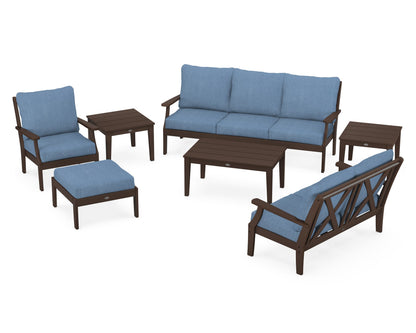 POLYWOOD® Braxton 7-Piece Deep Seating Set in Mahogany / Sky Blue