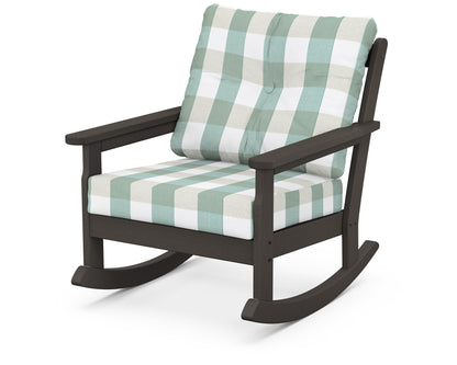 POLYWOOD® Vineyard Deep Seating Rocking Chair in Vintage Coffee / Buffalo Plaid Glacier Spa