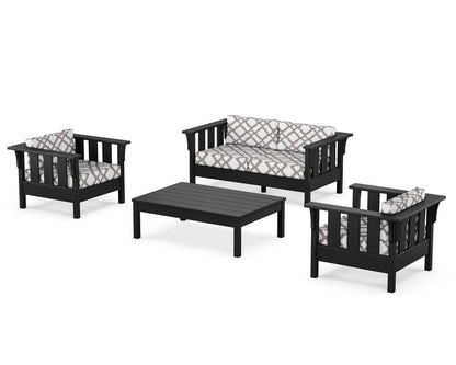 Martha Stewart by POLYWOOD® Acadia 4-Piece Deep Seating Set with Loveseat in Black / Trellis Grey Mist