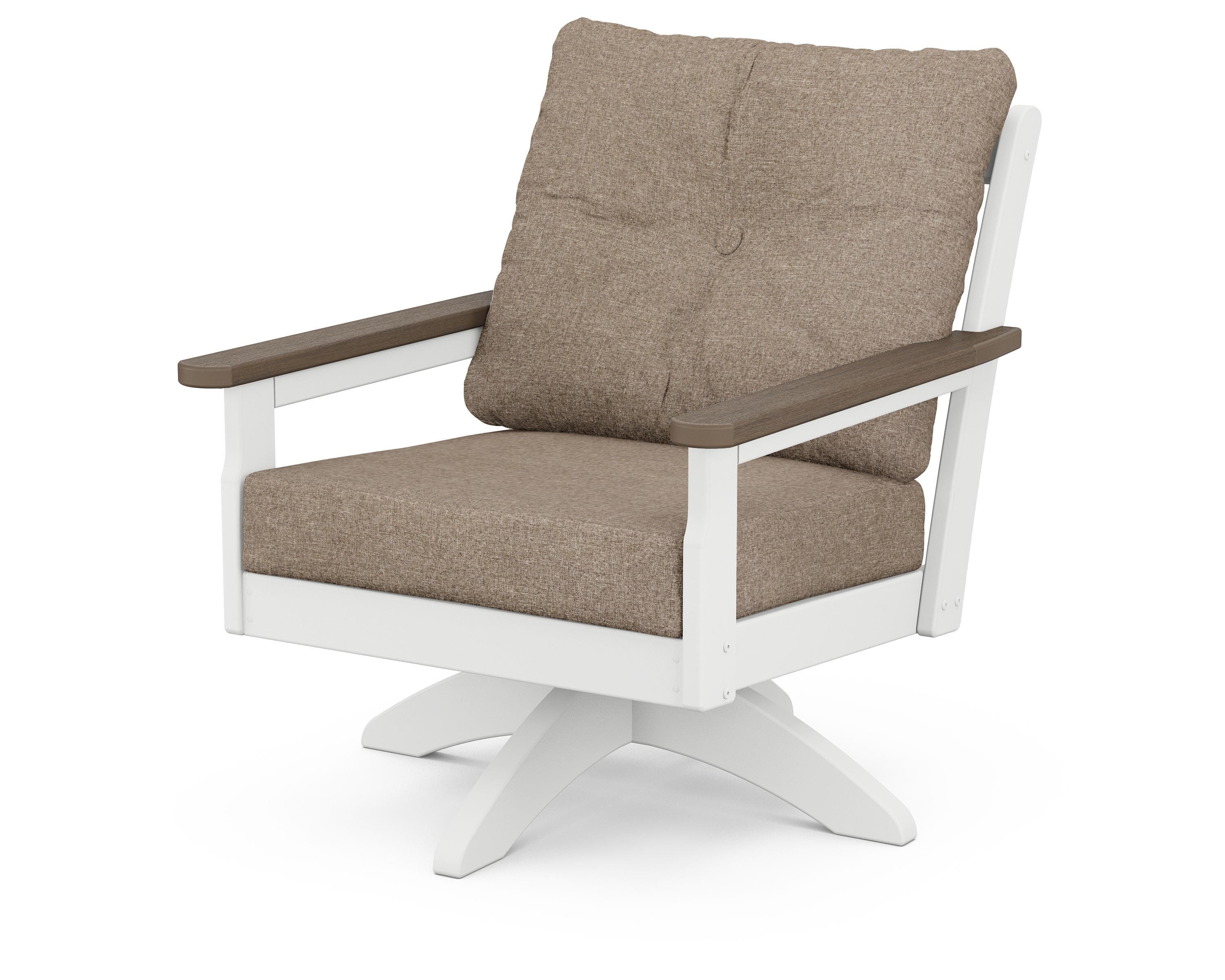 POLYWOOD® Vineyard Deep Seating Swivel Chair in White / Kona / Spiced Burlap
