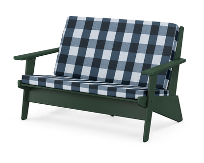 POLYWOOD® Riviera Modern Lounge Loveseat in Green / Buffalo Plaid Marine Indigo