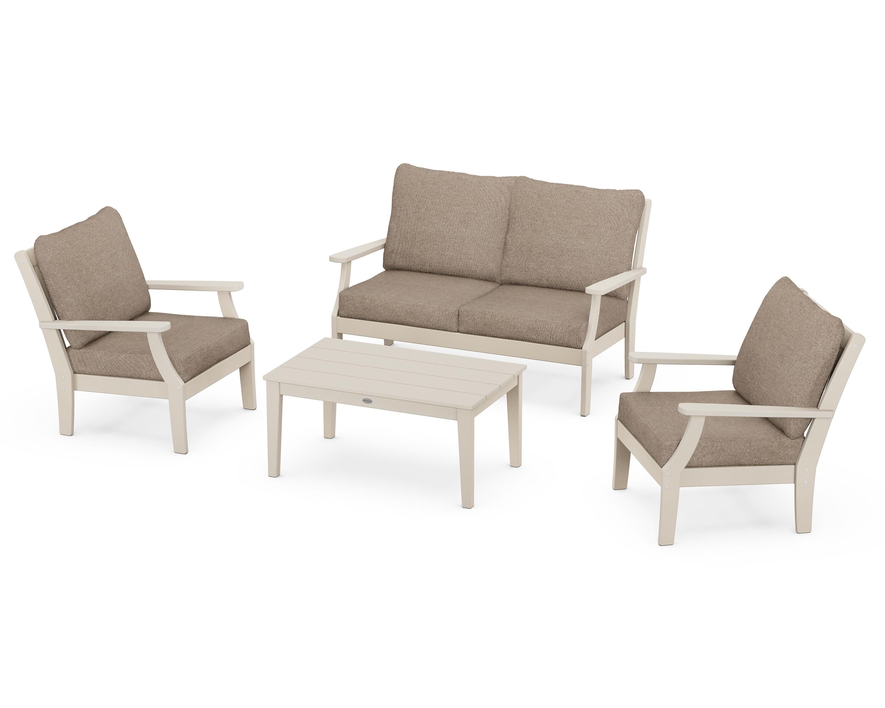 POLYWOOD® Braxton 4-Piece Deep Seating Chair Set in Sand / Spiced Burlap