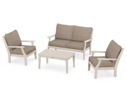 POLYWOOD® Braxton 4-Piece Deep Seating Chair Set in Sand / Spiced Burlap