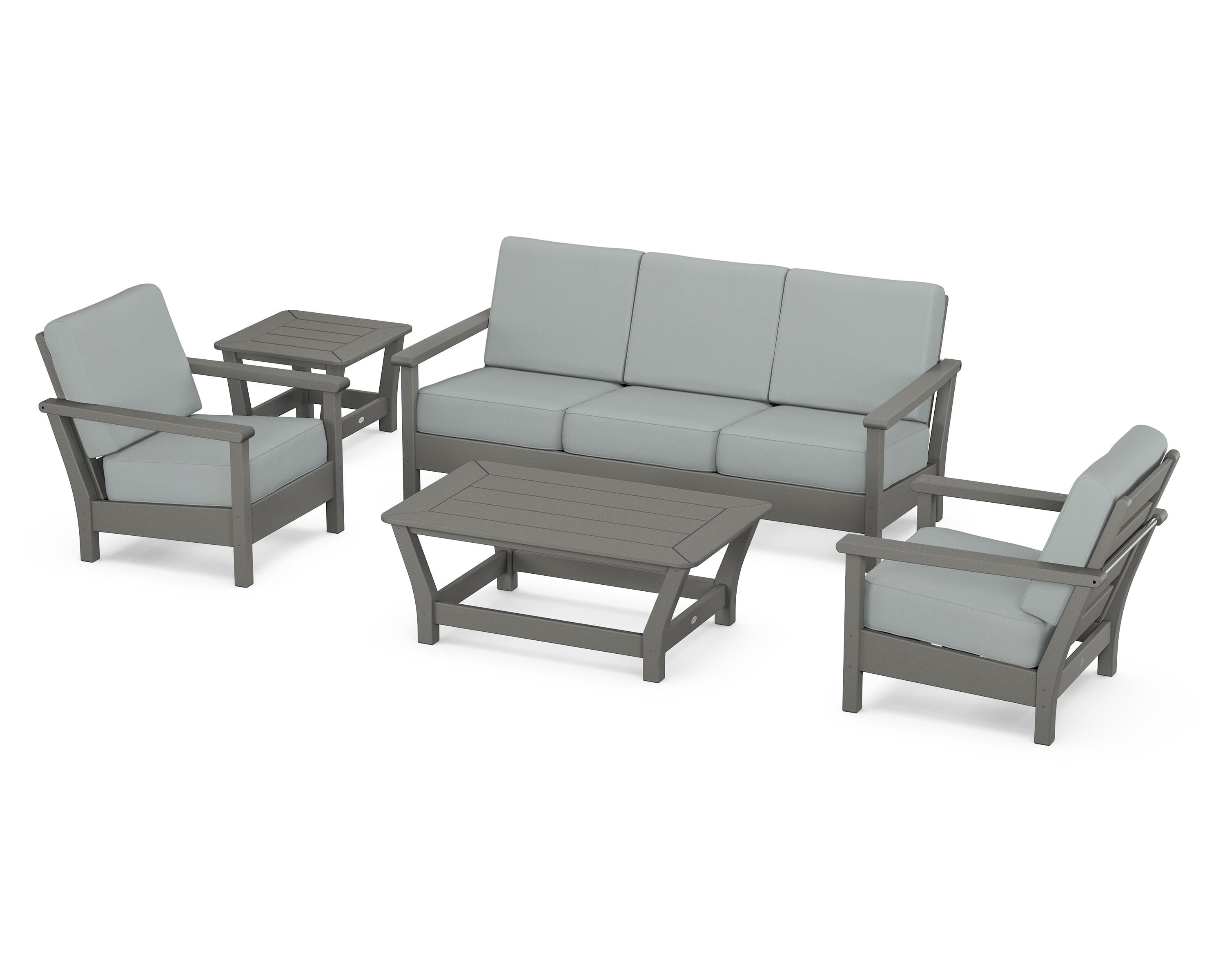 POLYWOOD® Harbour 5-Piece Deep Seating Set in Slate Grey / Spa