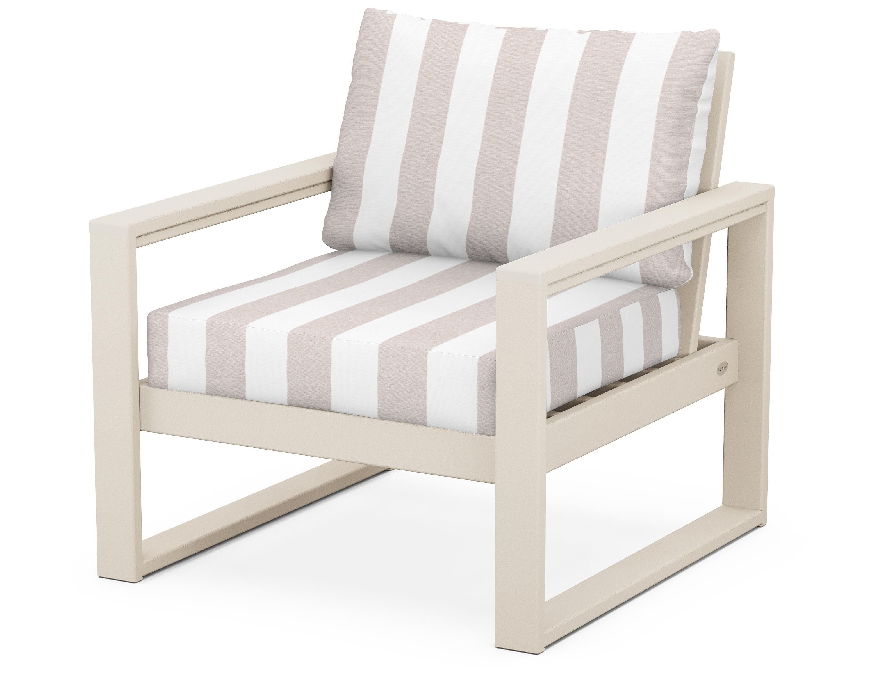 POLYWOOD® EDGE Club Chair in Sand / Cabana Stripe Dune Burlap