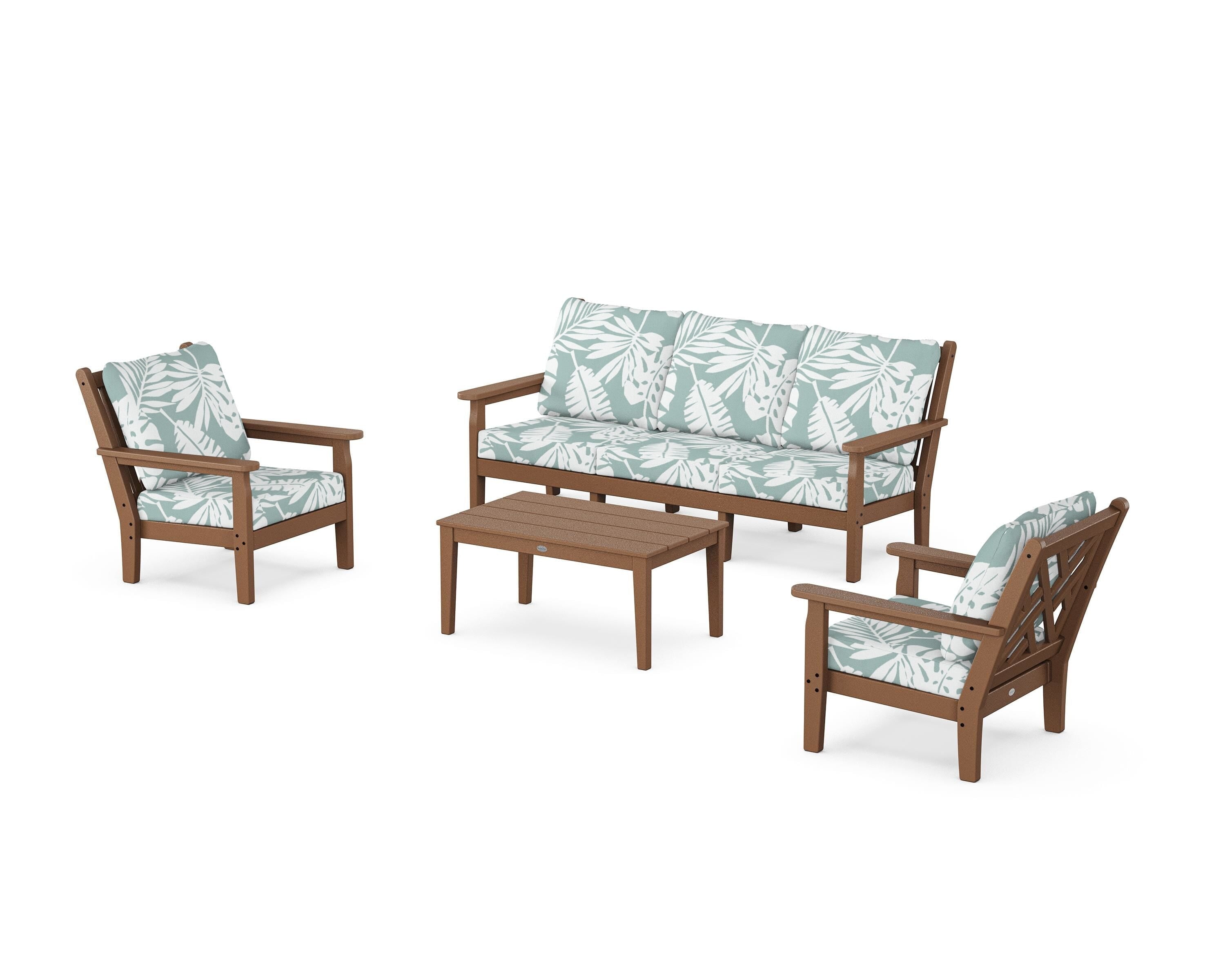 POLYWOOD® Chippendale 4-Piece Deep Seating Set with Sofa in Teak / Leaf Glacier Spa