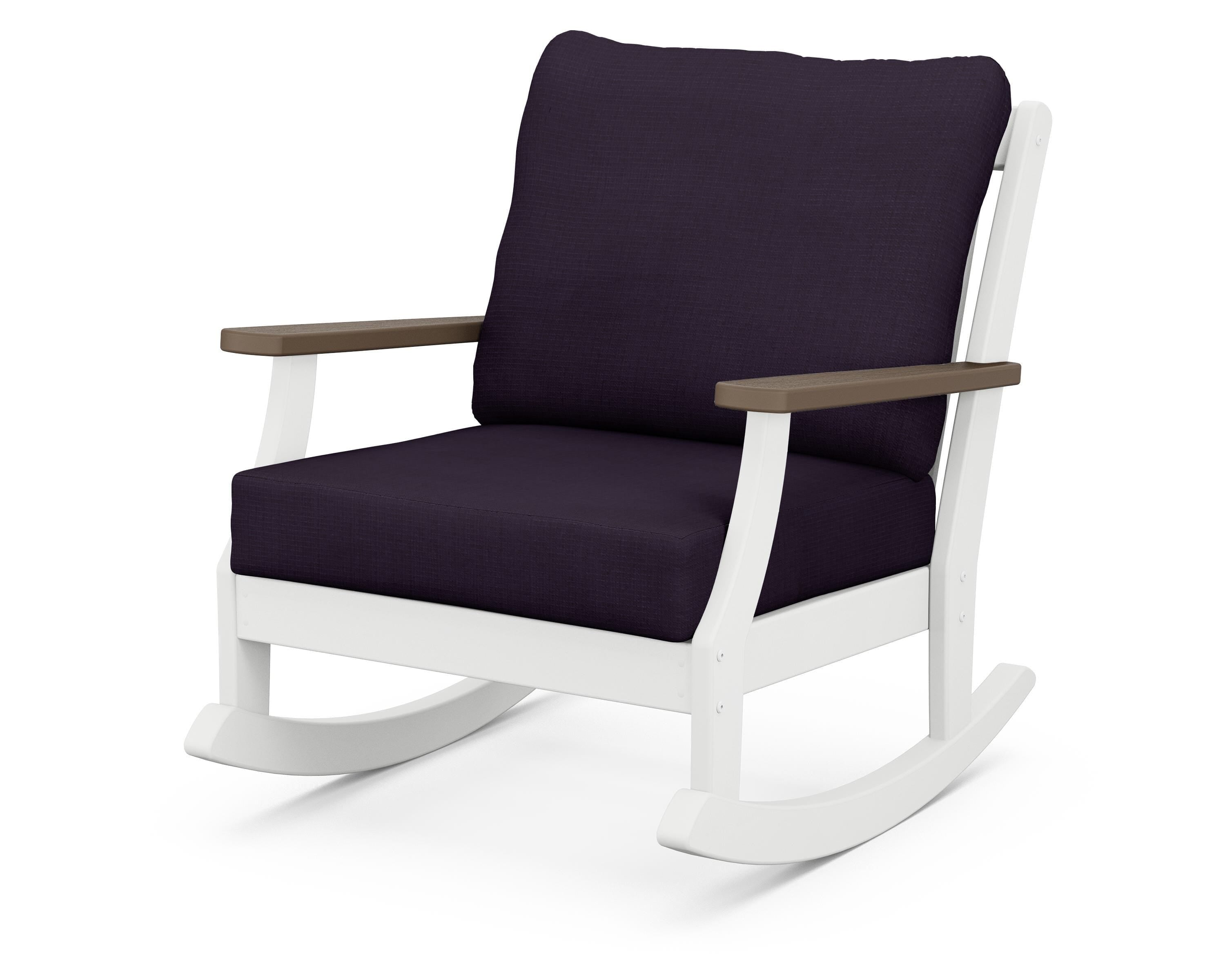 POLYWOOD® Braxton Deep Seating Rocking Chair in White / Kona / Navy Linen