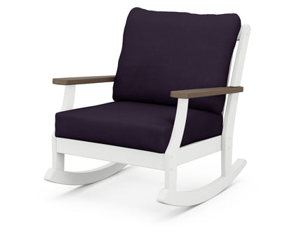 POLYWOOD® Braxton Deep Seating Rocking Chair in White / Kona / Navy Linen