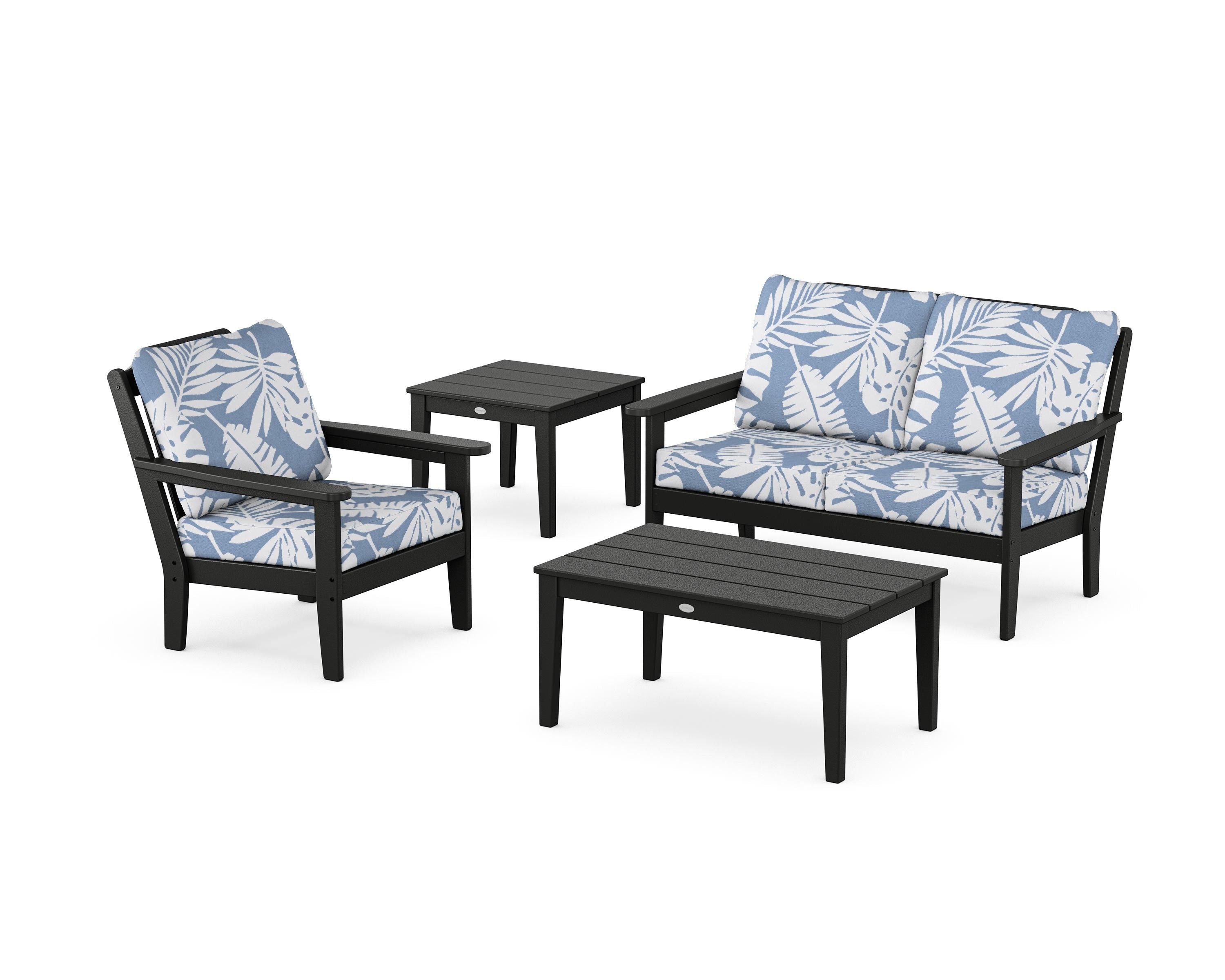 Country Living Wovendale 4-Piece Deep Seating Set in Black / Leaf Sky Blue